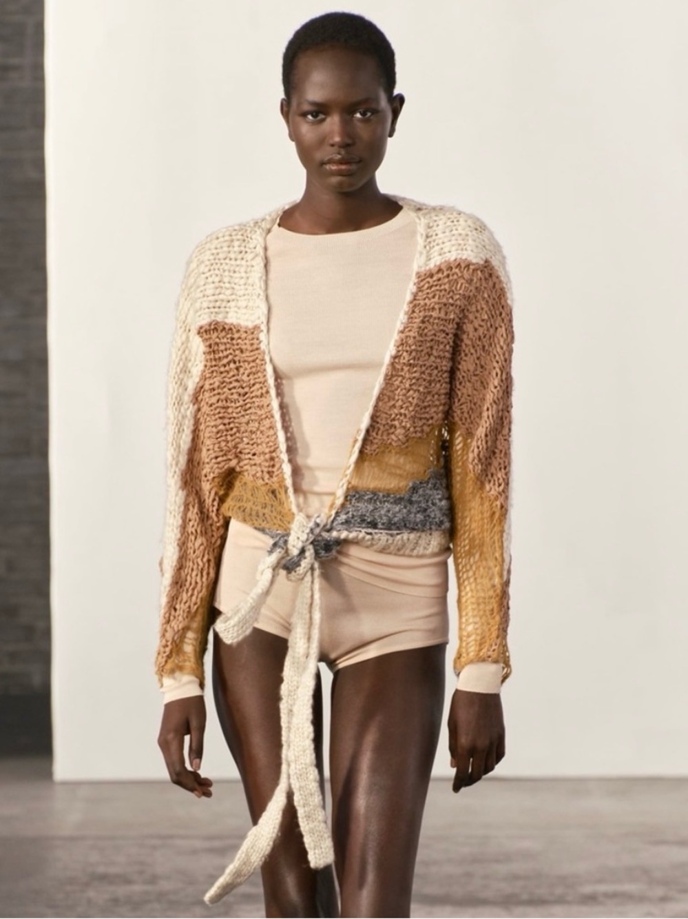 Zara Multi-Color Chunky Tie-Front Cardigan